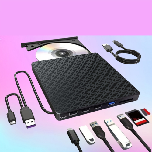 Gravador de CD/DVD externo multifuncional preto para PC e laptop 2