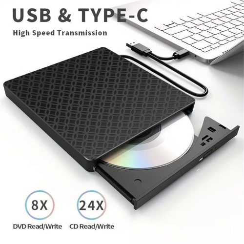 Gravador de CD/DVD externo multifuncional preto para PC e laptop 1