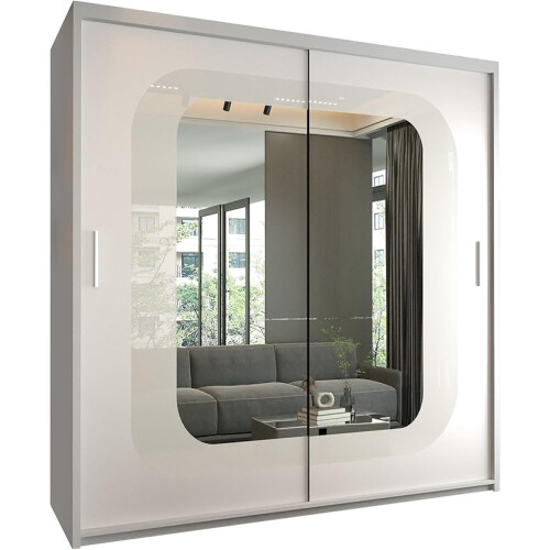 (White, 150cm) Virginia Mirrored Sliding Wardrobe with LED Light