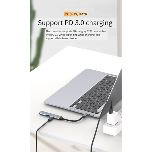 USB C laptop dockingstation, Type C hub, met USB 2.0, PD 87W 2