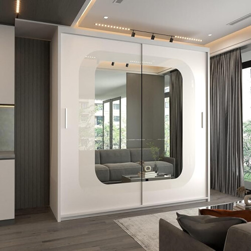 (White, 150cm) Virginia Mirrored Sliding Wardrobe with LED Light 2