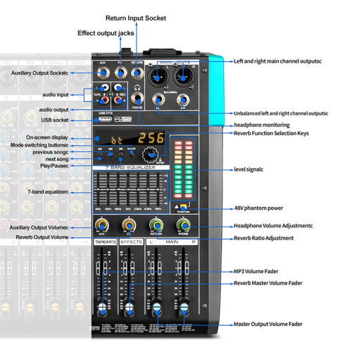 Audio Mixer -PA6 Channel Sound Board Console Mixing Desk 2