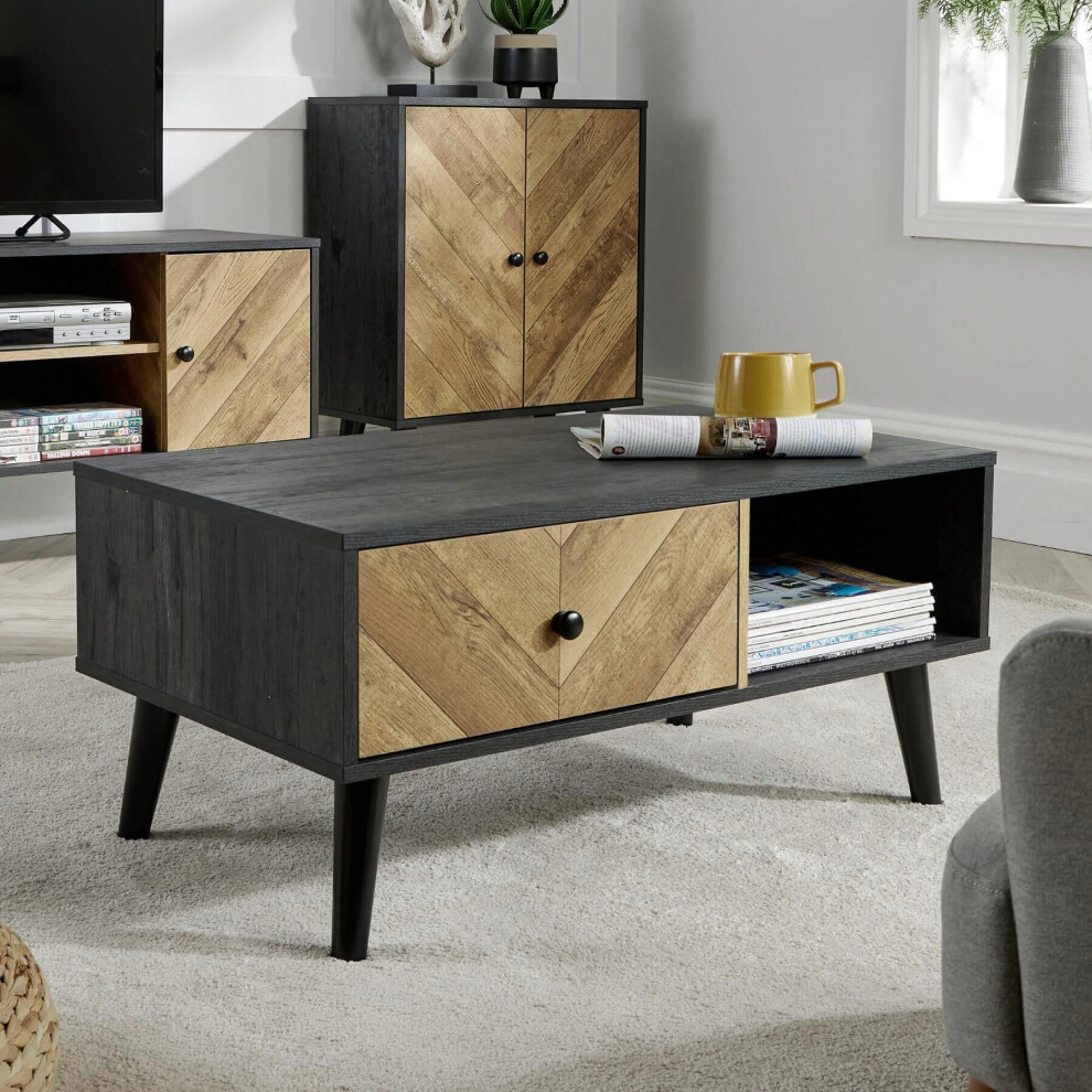 (Black) Home Source Dallas 1 Drawer Open Storage Coffee Table Unit