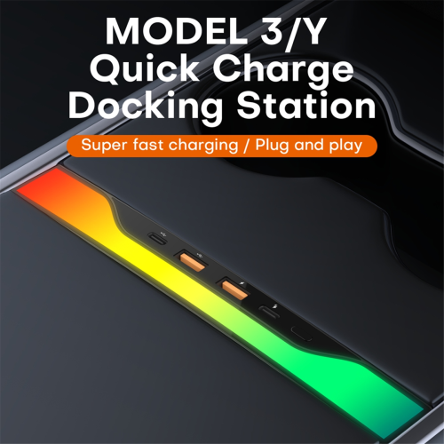 Hub USB de 4 portas e 27 W com carregador rápido e encaixe inteligente para Model Y. 1