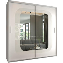(White, 203cm) Virginia Mirrored Sliding Wardrobe with LED Light