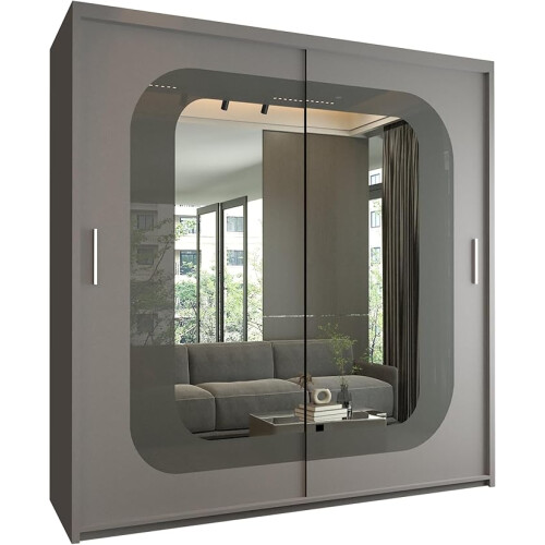 (Grey, 150cm) Virginia Mirrored Sliding Wardrobe with LED Light