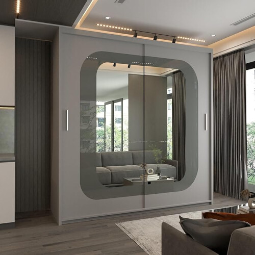 (Grey, 150cm) Virginia Mirrored Sliding Wardrobe with LED Light 2