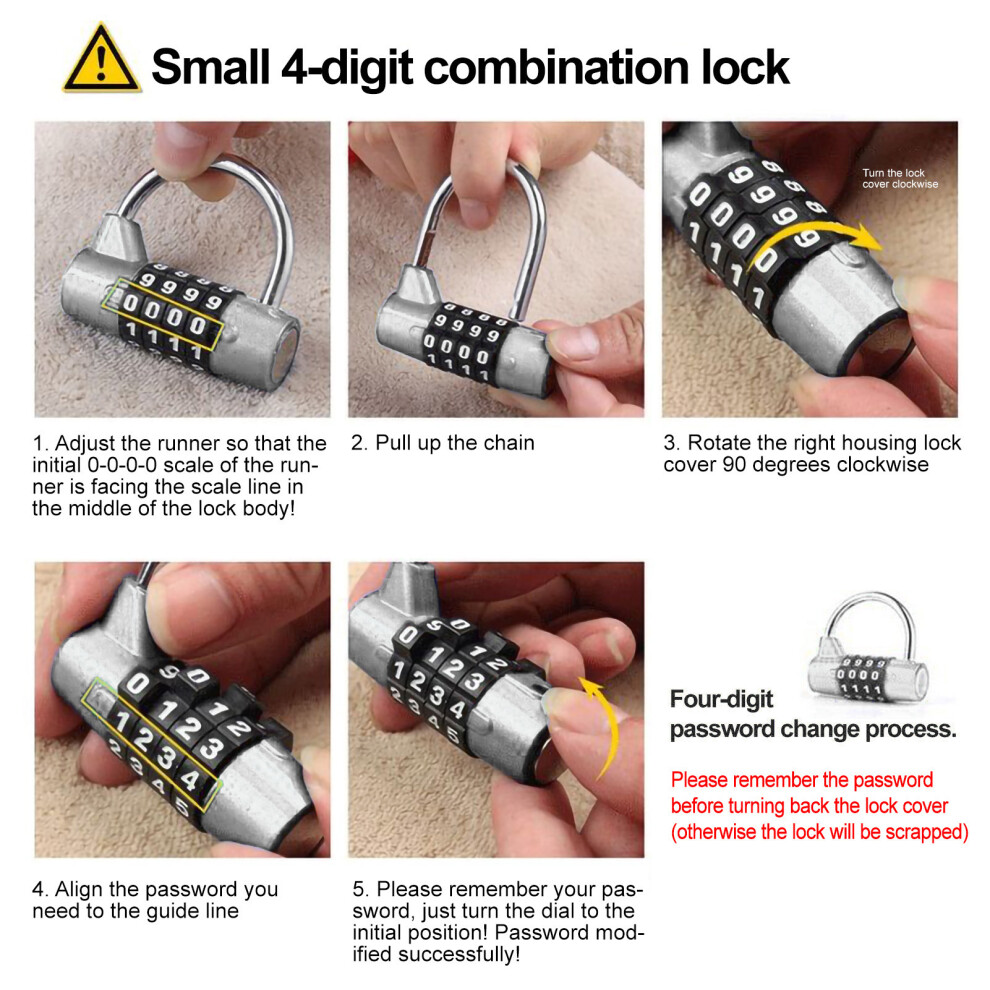 4 Dial Digit Code Combination Padlock Travel Suitcase Gym Locker Security Password Lock Silver 9361324530088