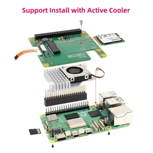 PCIe a M.2 HAT+ con case+ventilatore per 5 schede di espansione