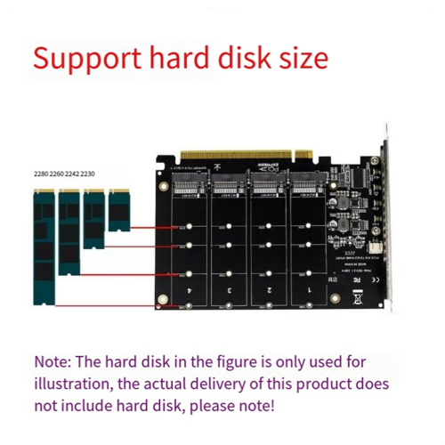 Hårddiskuppansionskort PCI-E16X-kortplats till 4 NVME SSD-diskar