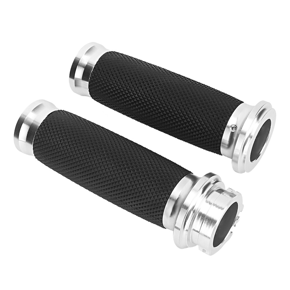 1Pair Universal Motorcycle 25Mm Handgrip Aluminum+Rubber Anti Slip Handlebar Grip Cover(Silver) Silver 5041324531127