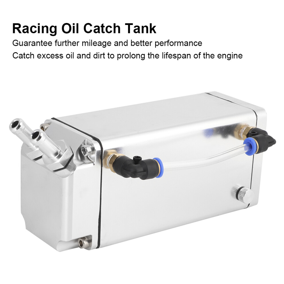 Square Aluminum Racing Oil Catch Tank Breather Can Reservoir Car Modified Accessories (Silver) Silver 9301324533467