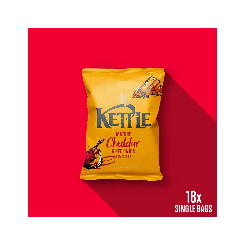 Kettle Chips Kettle® Chips Mature Cheddar & Onion 40G Pack Of 18 Red