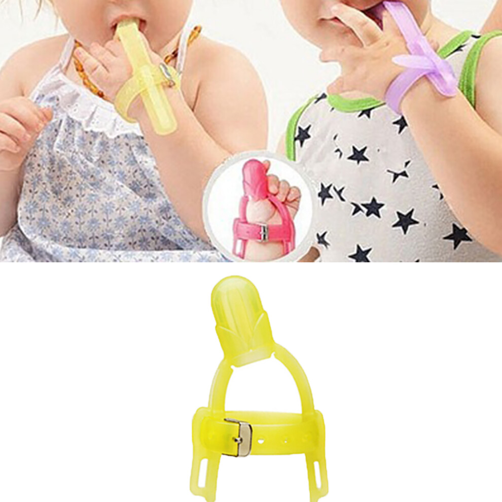 Silicone Adjustable Thumb Sucking Finger Protector Biting Teether for Baby InfantYellow