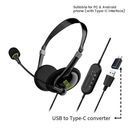 USB Computer Headset Business Operator Headset with Typec Adapter 2