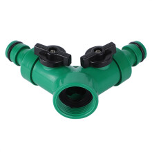 Two Way Pipe Divider Hose Splitter Garden Water Tap Adapter With Valve