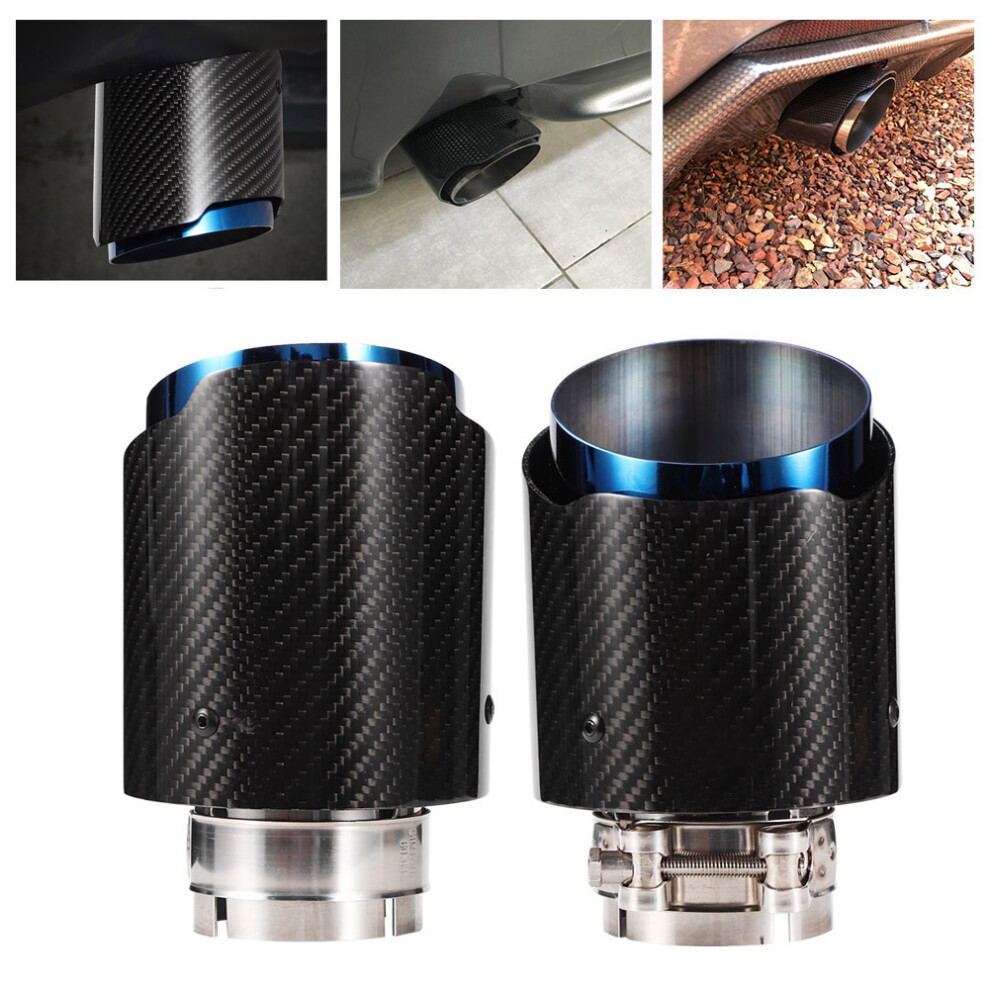 Carbon Fiber Glossy Car Straight Exhaust Pipe Rear Tip Tail Throat 63-101Mm 3721324536033