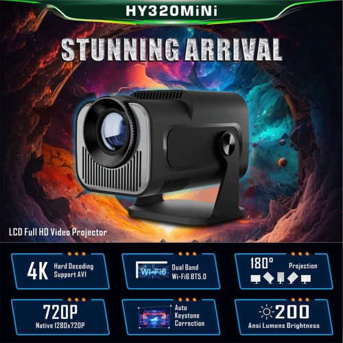 HY320 Mini Native 720P Android 11-projektor 200ANSI Wifi6, brittisk kontakt 2