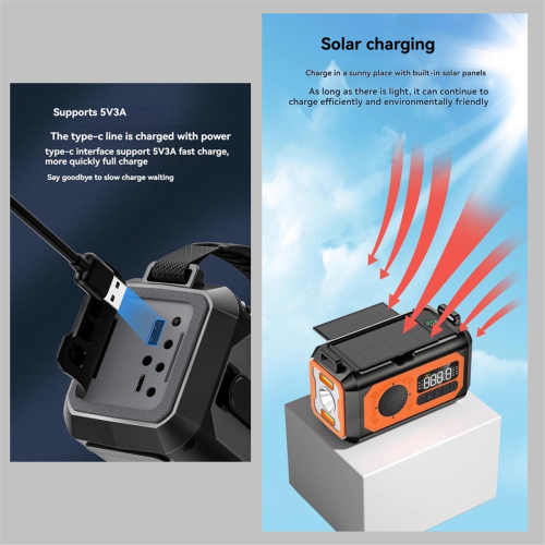 16000mAh Nödväderradio Solcells- och handvevsdriven Grå 2