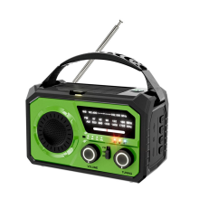 Rádio meteorológico de emergência de 16000mAh com alimentação solar e por manivela (verde).