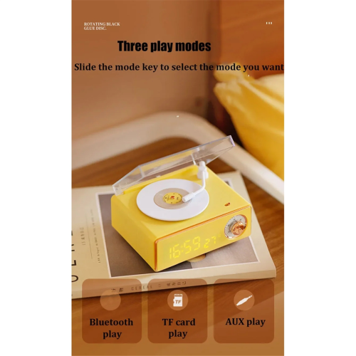 Retro Record Player Alarm Clock Audio Speaker 2