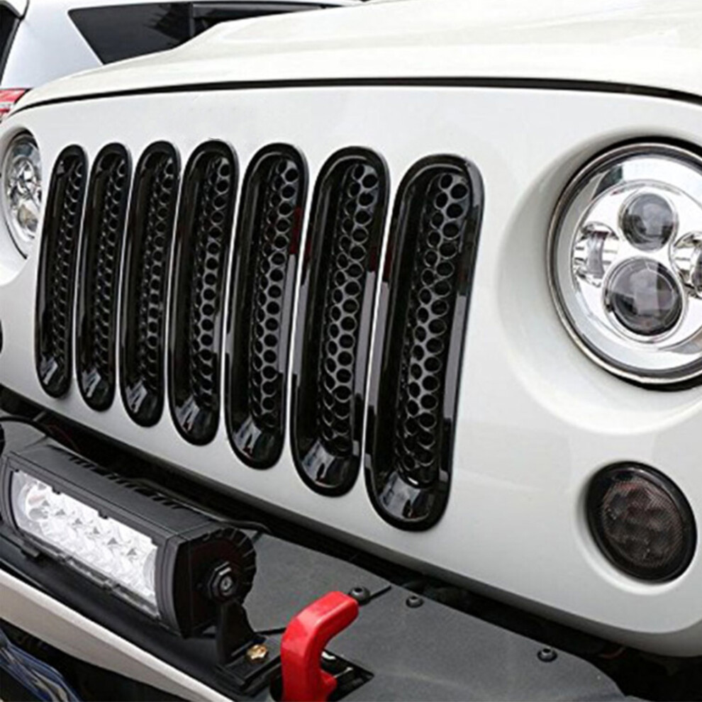 7Pcs Car Front Bumper Mesh Grille Fits For Jeep Wrangler Jk 2007-2017 Black 4951324541266