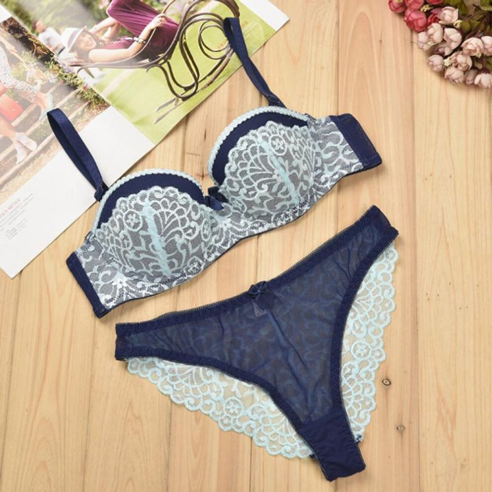 (navy blue, 34B) Sexy Lady Push Up Bra Panties Set Lace Hollow Out Bralette Underwear Panty Set Intimates For Women-image-OPC-PHWS5P7-NEW