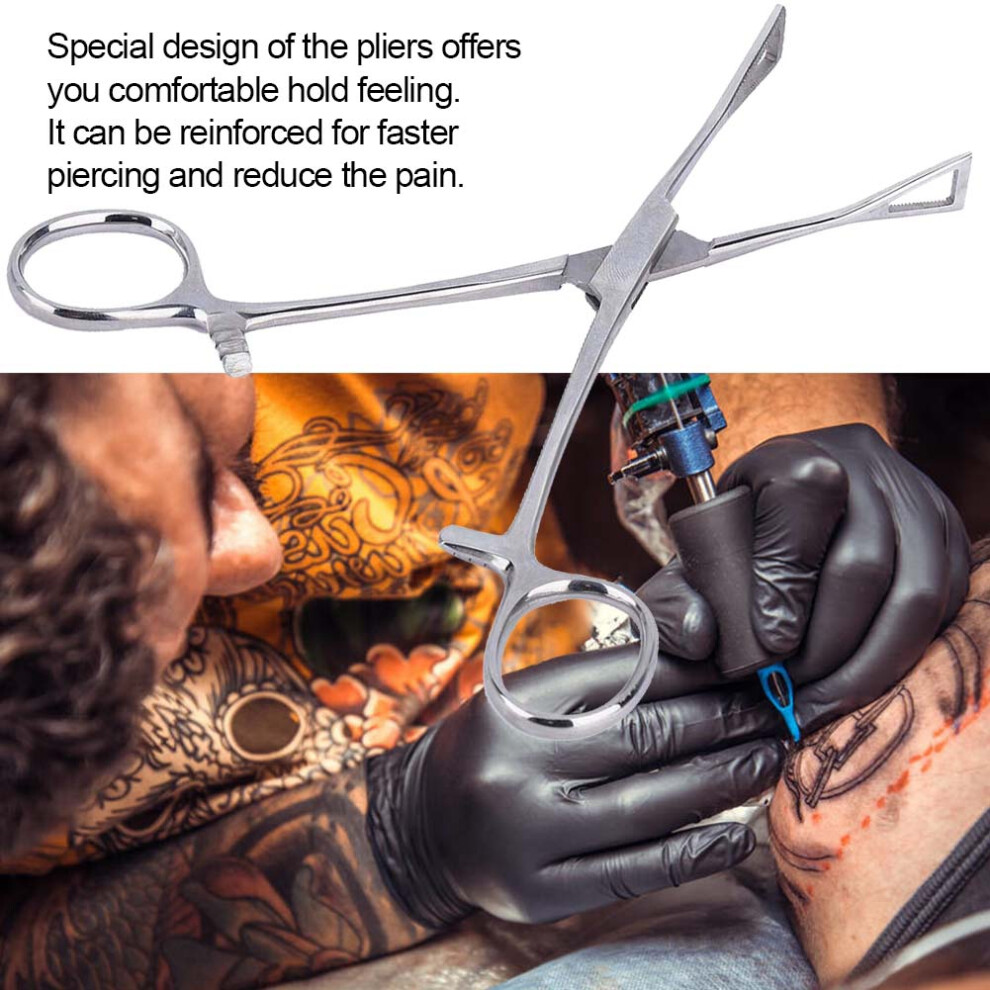 Stainless Steel Body Piercing Pliers Tool Ear Lip Navel Nose Tongue Septum Forceps Clamp (4#)