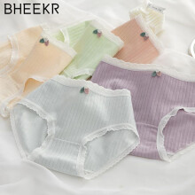 (as the picture, L) 5pcs/set Macaron Color Girl's Underwear Cotton Crotch Breathable Bag Hip Mid-waist Student Briefs