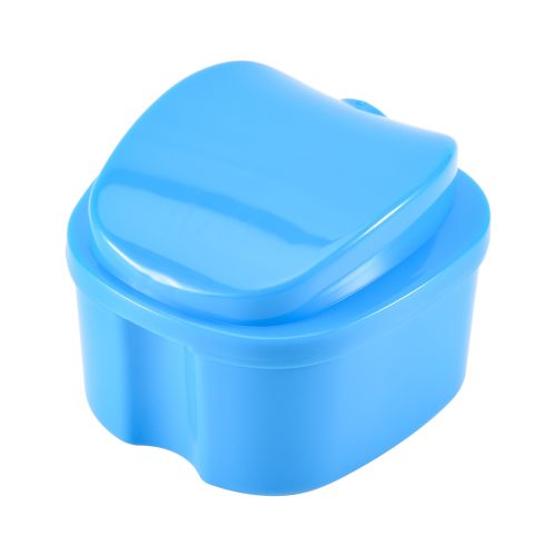 Estojo azul para dentaduras, copo com peneira, com suporte para recipiente com rede 2