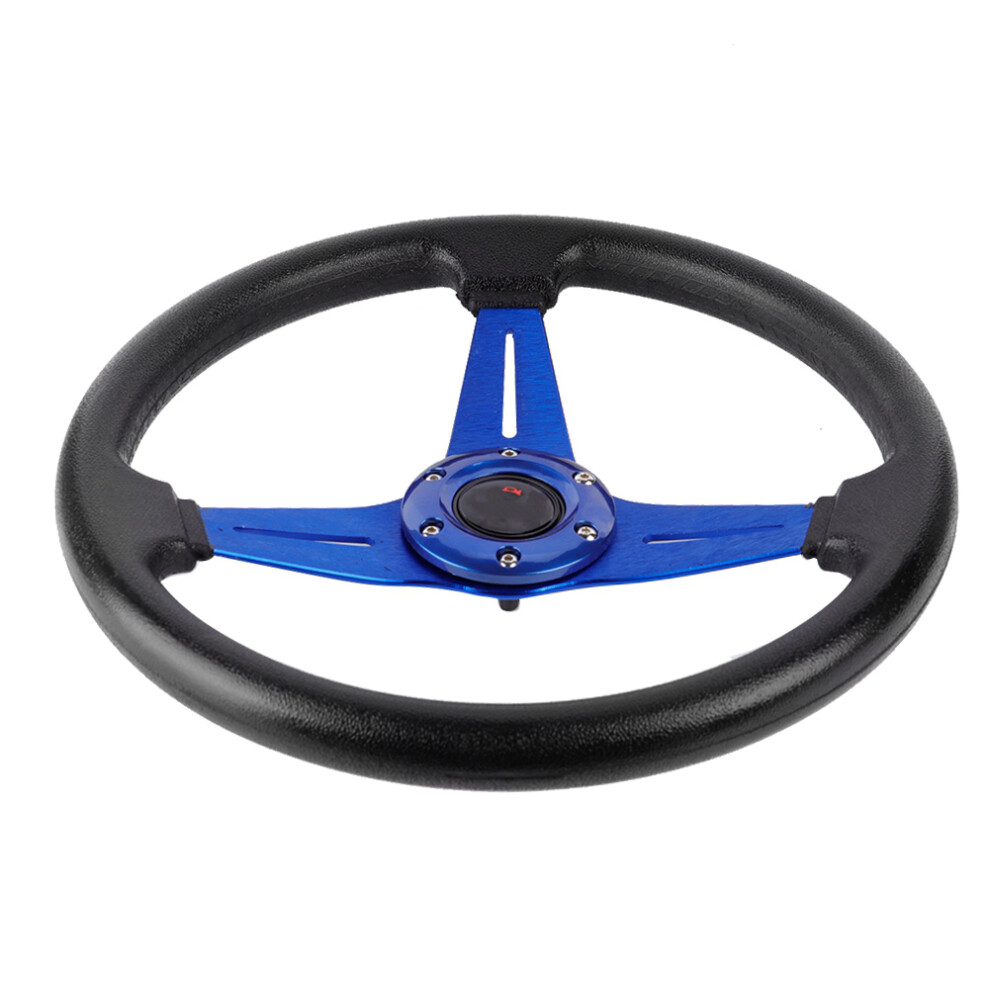 14In 350Mm Universal Aluminum Pu Leather Car Sport Racing Drift Steering Wheel Blue 4911324542519