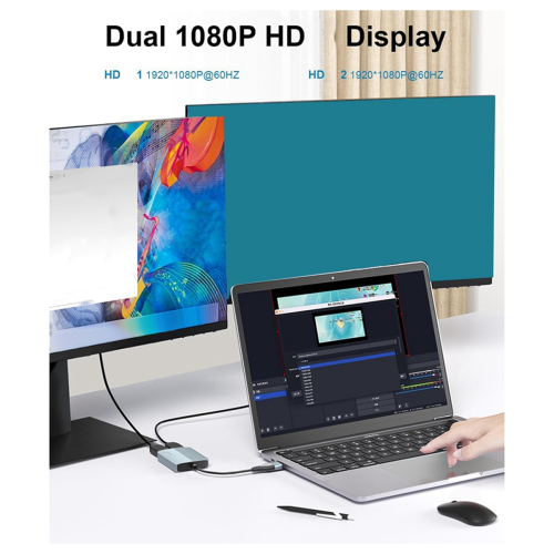 Adaptateur USB 3.0 vers double sortie compatible pour 2 moniteurs 2