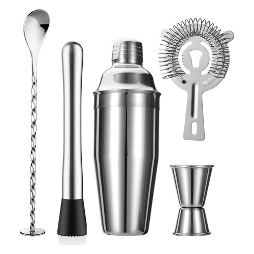 5-delat cocktailshakerset, shaker, sil, jigger