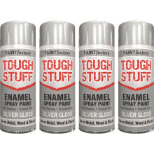4 x 400ml Tough Stuff Enamel Silver Hard Wearing Gloss Spray Paint