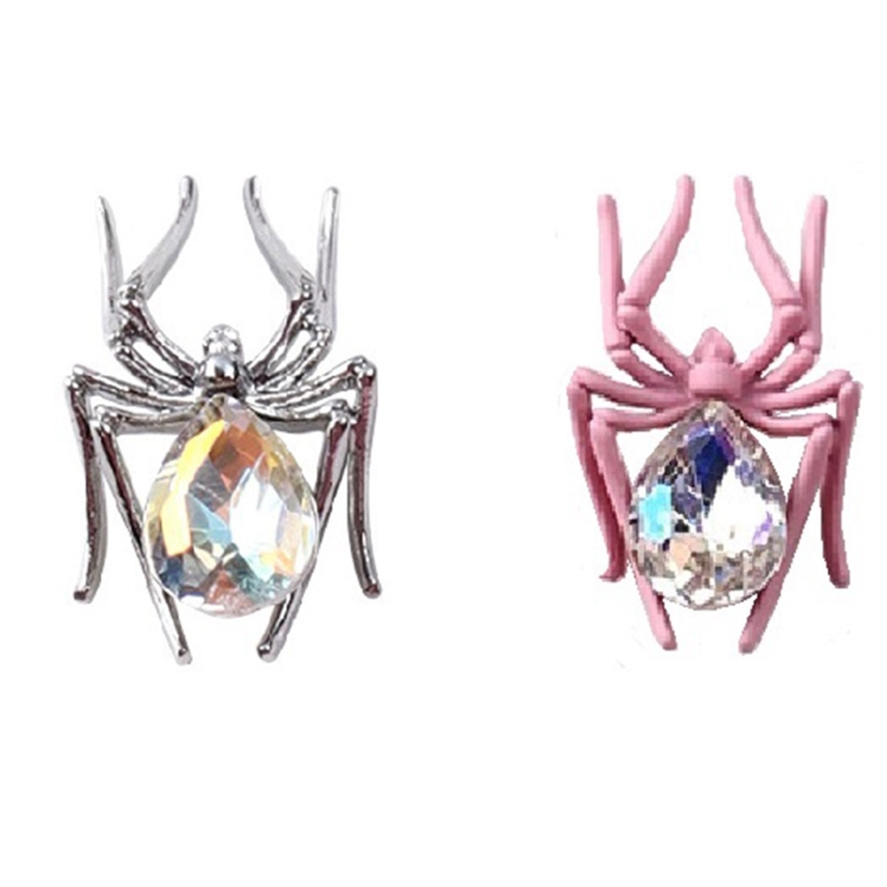 Spider Ornaments Alloy Studded Manicure Decoration Silver & Pink