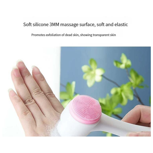 Brosse nettoyante double face à poils doux rose 2