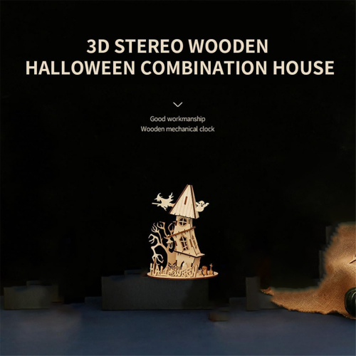 Rompecabezas 3D de madera de casa embrujada de Halloween, Rompecabezas de madera creativo 1