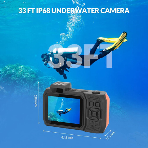 Câmera subaquática 4K com telas duplas e câmera selfie de 48MP com foco automático. 2