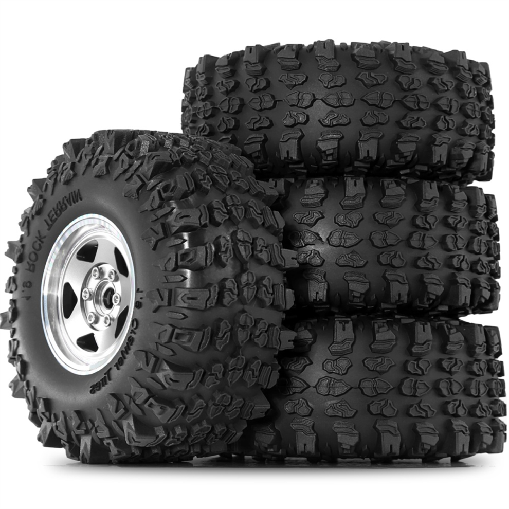 4Pcs 1.9 Inch Metal Tire Wheels With 118Mm Od Tires For Axial Silver 4851814560008