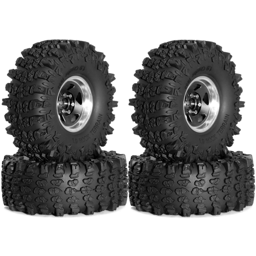 Conjunto de 4 rodas de metal de 1,9 polegadas com pneus de 118 mm de diâmetro externo para Axial, pretas. 1