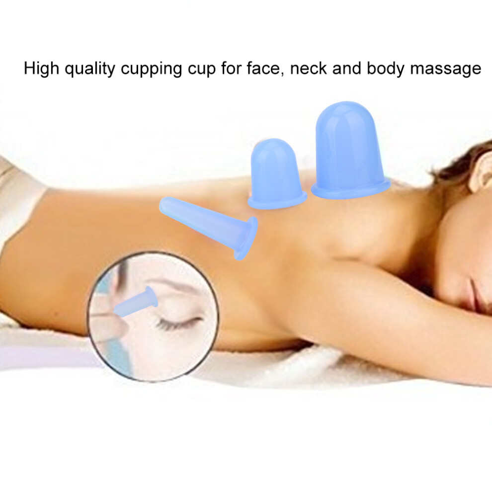 4pcs Vaccum Facial Massager Cupping Cup Face Lifting Firming Care Therapy Treatment (Blue)