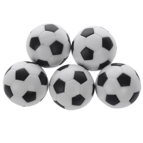 5x Palline da calcio balilla da 32 mm in plastica per interni, colore nero e bianco
