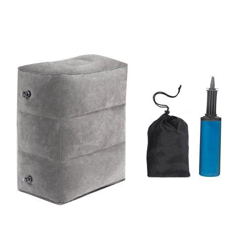Inflatable Airplane Foot Rest with Hand Pump and Carry Bag