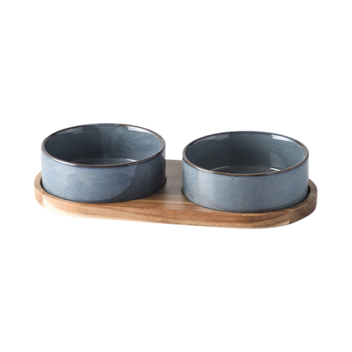 Ceramic Pet Bowl with Neck Protective Collar Anti-Collision Tray