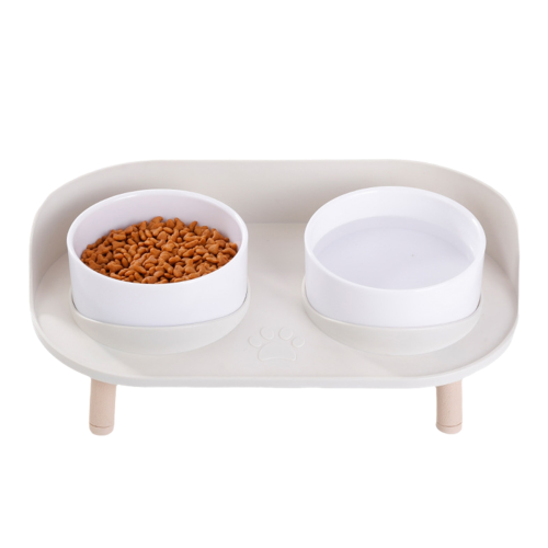 Feeder Pet Anti-knock Double Bowl Feeder Creamy white 1