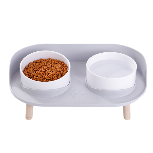 Feeder Pet Anti-knock Double Bowl Feeder light Gray 1