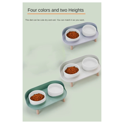 Feeder Pet Anti-knock Double Bowl Feeder green