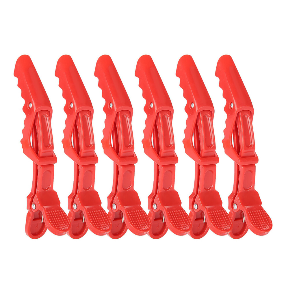 6Pcs Crocodile Hair Clip Anti slip Single Prong Hairdressing Hair Section Claw Clasps Red