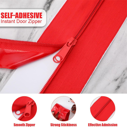 Instant Door Dust Protection Self-Adhesive Tarp Double Zipper Red 1