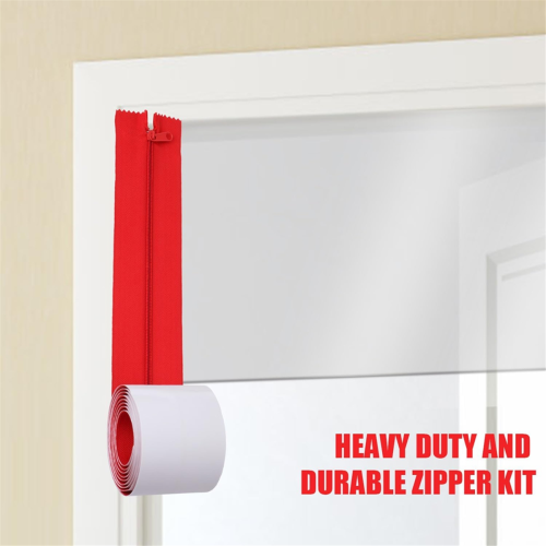 Instant Door Dust Protection Self-Adhesive Tarp Double Zipper Red 2